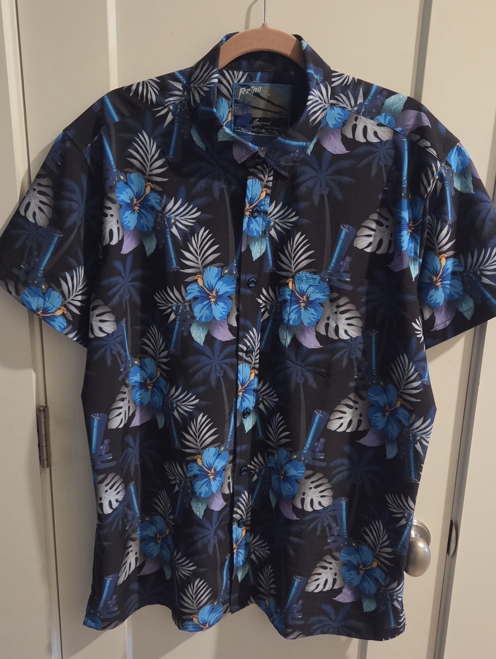 Retro Rifle Suppressed Button-Down Hawaii Shirt Black & Blue - Size XL